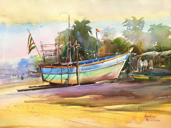 Seascape watercolor painting titled 'Power Nap Watercolour', 18x13 inches, by artist Gulshan Achari on Paper