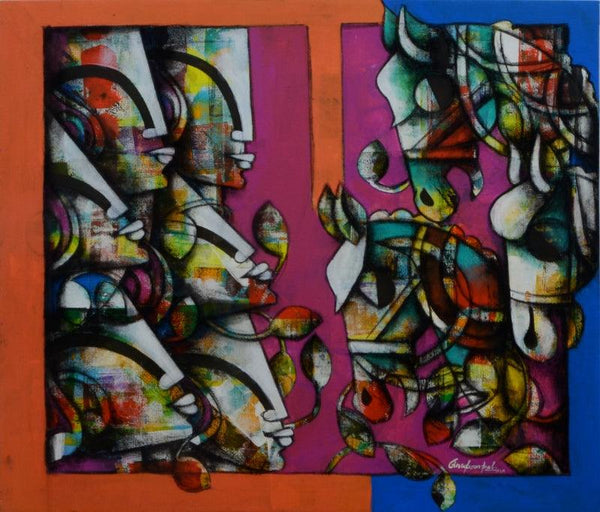 Figurative mixed media titled 'Power Of Speed 3', 36x42 inches, by artist Anupam Pal on canvas