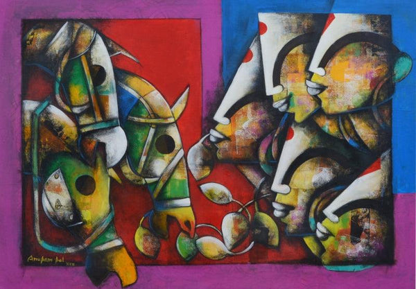 contemporary mixed media titled 'Power of speed', 30x40 inches, by artist Anupam Pal on canvas