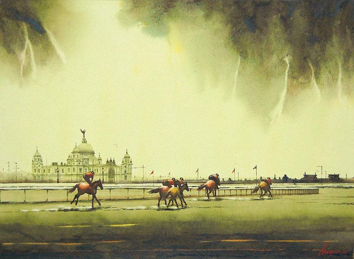 Cityscape watercolor painting titled 'Practice Hours 1', 21x29 inches, by artist Arup Lodh on Fabriano Paper