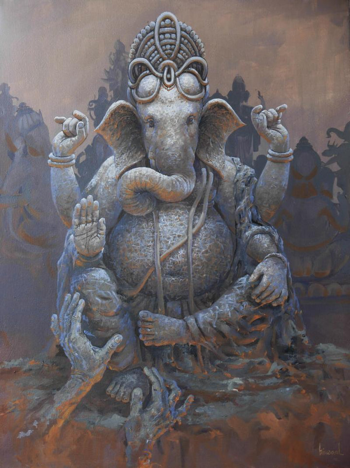 Religious acrylic painting titled 'Prarambh', 30x40 inches, by artist Bijay Biswaal on Canvas