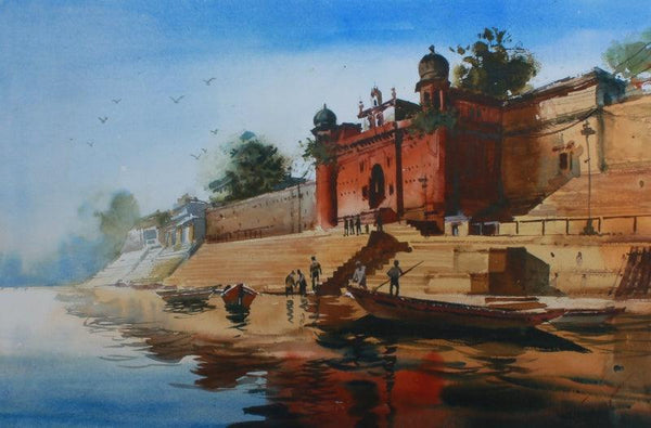 Cityscape watercolor painting titled 'Pratibimb', 15x20 inches, by artist Anupam Chauhan on Paper