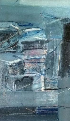 Abstract oil painting titled 'Pratiti 2', 30x18 inches, by artist Vikas Joshi on Canvas