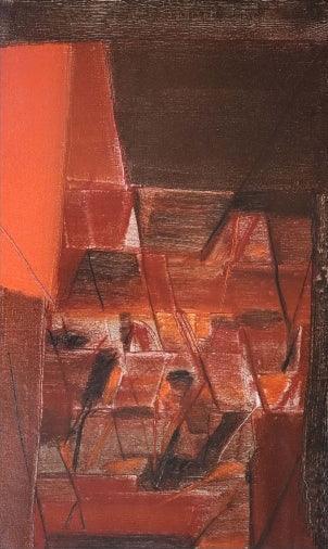 Abstract oil painting titled 'Pratiti 9', 30x18 inches, by artist Vikas Joshi on Canvas