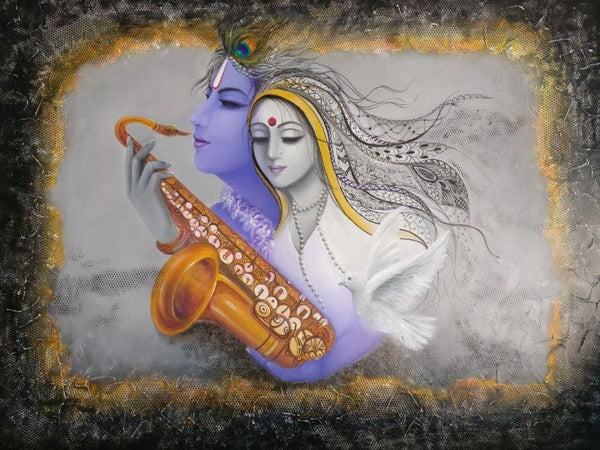 Religious acrylic painting titled 'Prem Rang', 36x48 inches, by artist Rakhi Baid on Canvas