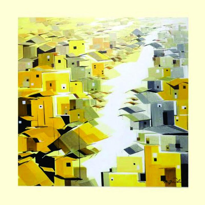 Abstract acrylic painting titled 'Present landscape 1', 36x36 inches, by artist Solomon Rajendiran on Canvas