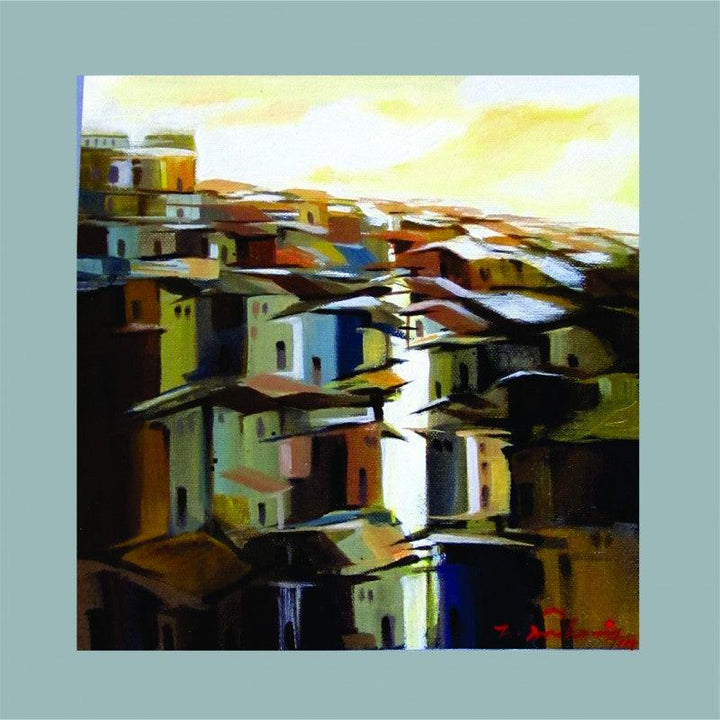 Abstract acrylic painting titled 'Present landscape', 12x12 inches, by artist Solomon Rajendiran on Canvas