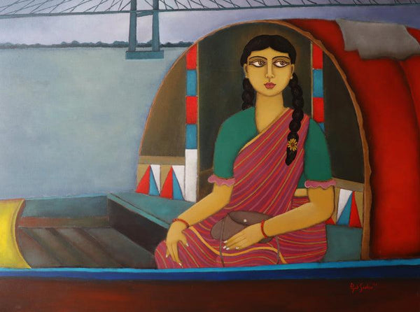 Figurative acrylic painting titled 'Princep Ghat', 30x40 inches, by artist Piyali Sarkar on Canvas