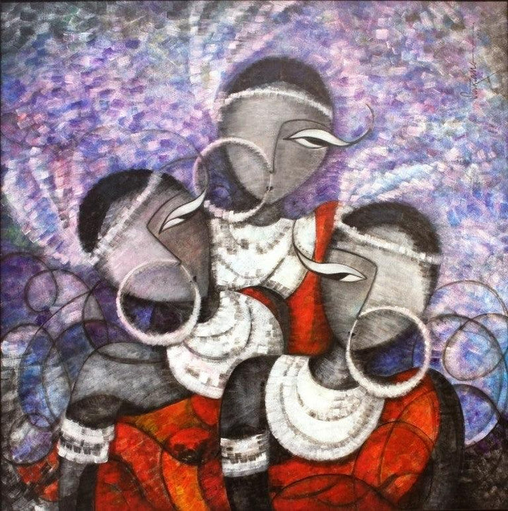 Figurative acrylic painting titled 'Pristeens', 36x36 inches, by artist Sarang Singla on Canvas