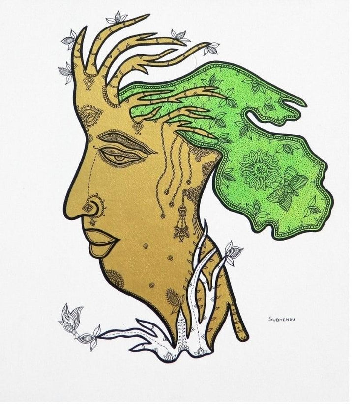 Nature acrylic ink painting titled 'Profile Of Nature', 20x18 inches, by artist Subhendu Ghosh on Canvas