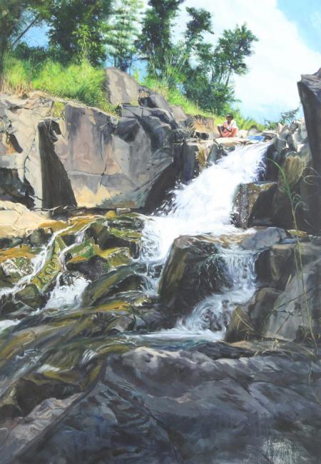 Landscape oil painting titled 'Propitious', 48x35 inches, by artist Vivek Vadkar on Canvas