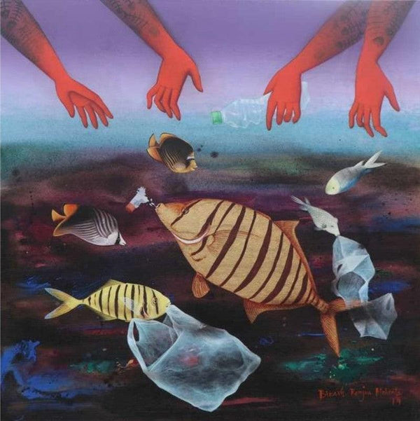 Animals acrylic painting titled 'Protect Us', 36x36 inches, by artist Bikash Mohanta on Canvas