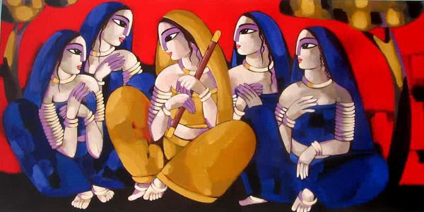 Figurative acrylic painting titled 'PURBARAAG', 36x72 inches, by artist Sekhar Roy on Canvas