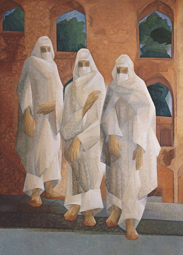 Figurative serigraphs painting titled 'Purdah 1', 30x22 inch, by artist Jehangir Sabavala on Paper