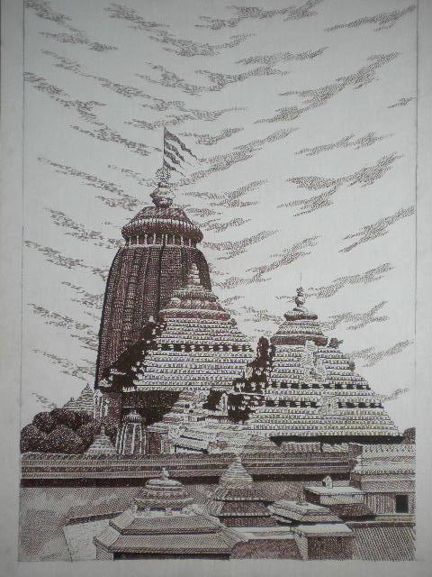 Cityscape pen drawing titled 'Puri', 15x11 inches, by artist Pradeep Swain on Paper