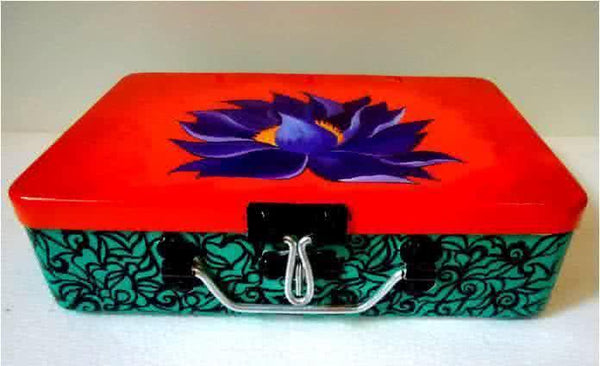 Lifestyle craft titled 'Purple Lotus Trinket Box', 9x6x4 inches, by artist Rithika Kumar on Aluminium