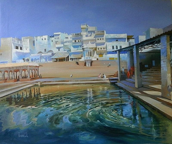 Cityscape oil painting titled 'Pushkar', 30x36 inches, by artist Bijay Biswaal on Canvas