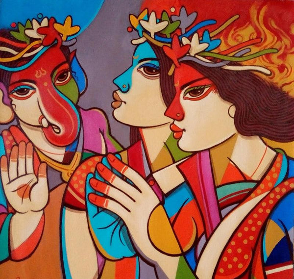 Religious acrylic painting titled 'Queen 2', 24x24 inches, by artist Avinash Deshmukh on Canvas