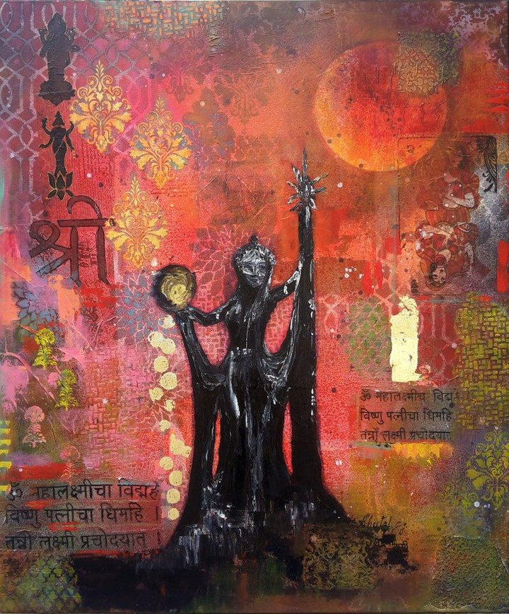 Religious acrylic painting titled 'Queen Of Wealth', 36x30 inches, by artist Sheetal Singh on Canvas