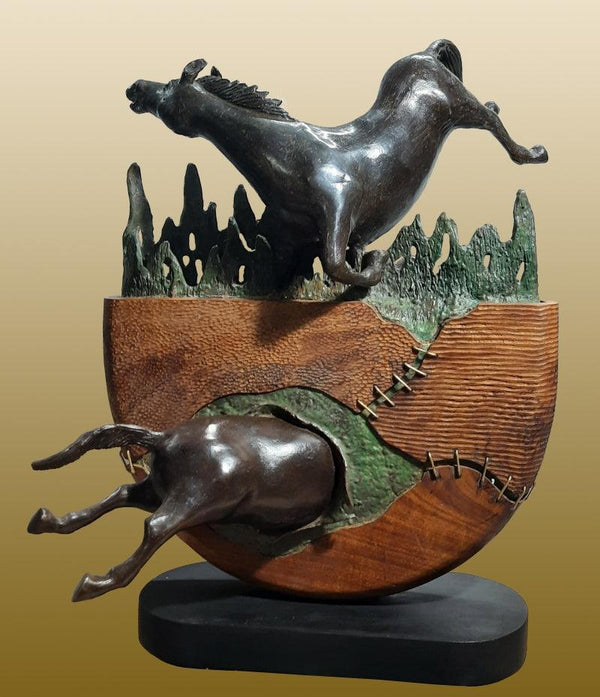 Animals sculpture titled 'Quest', 25x19x15 inches, by artist Subrata Paul on Bronze, Wood