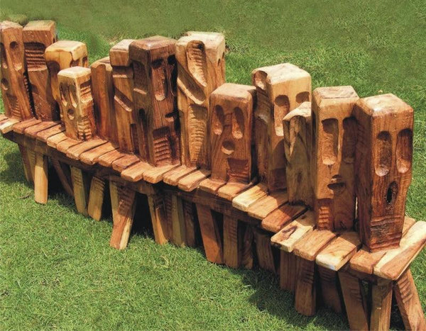 Lifestyle sculpture titled 'Queue', 19x42x8 inches, by artist Indira Ghosh on Wood