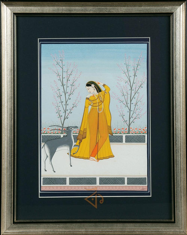 Folk Art mughal traditional art titled 'Raagmala Kangra Art', 12x10 inches, by artist Kalavithi Art Ventures on Handmade Paper