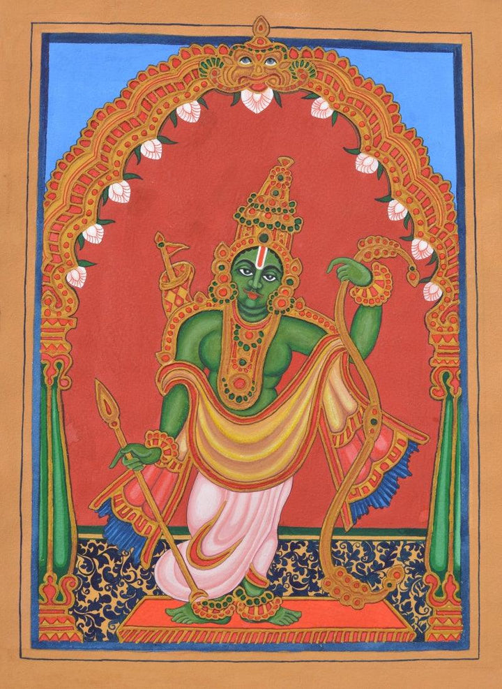 Religious mysore traditional art titled 'Raama Avatara', 15x11 inches, by artist Radhika Ulluru on Paper