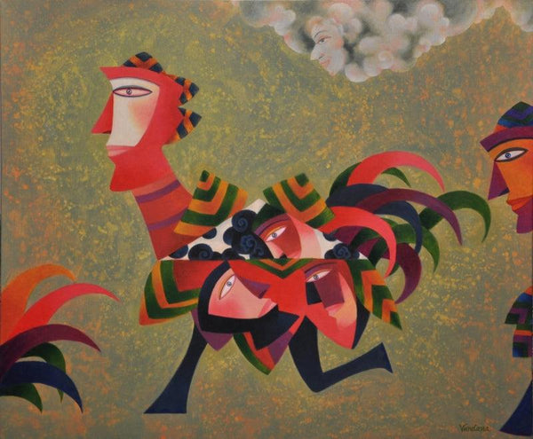 contemporary acrylic painting titled 'Racing With The Clouds', 30x36 inches, by artist Vandana Rakesh on Canvas