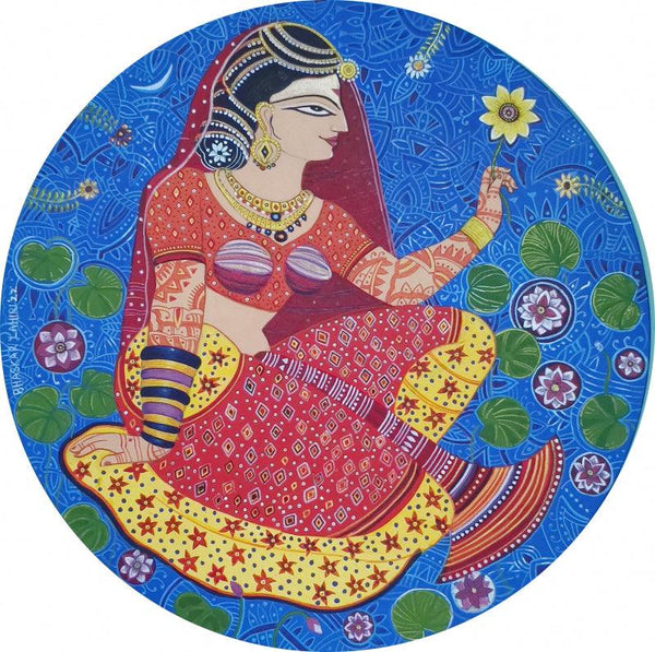 Religious acrylic painting titled 'Radha 1', 24x24 inches, by artist Bhaskar Lahiri on Canvas