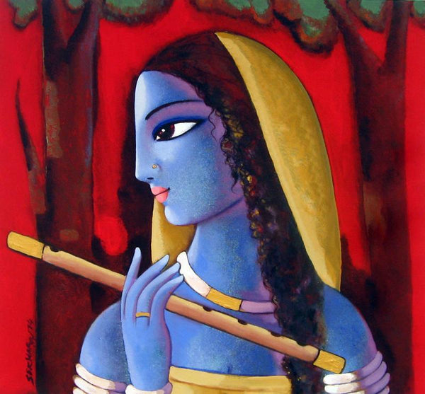 Figurative acrylic painting titled 'Radha', 26x28 inches, by artist Sekhar Roy on Canvas