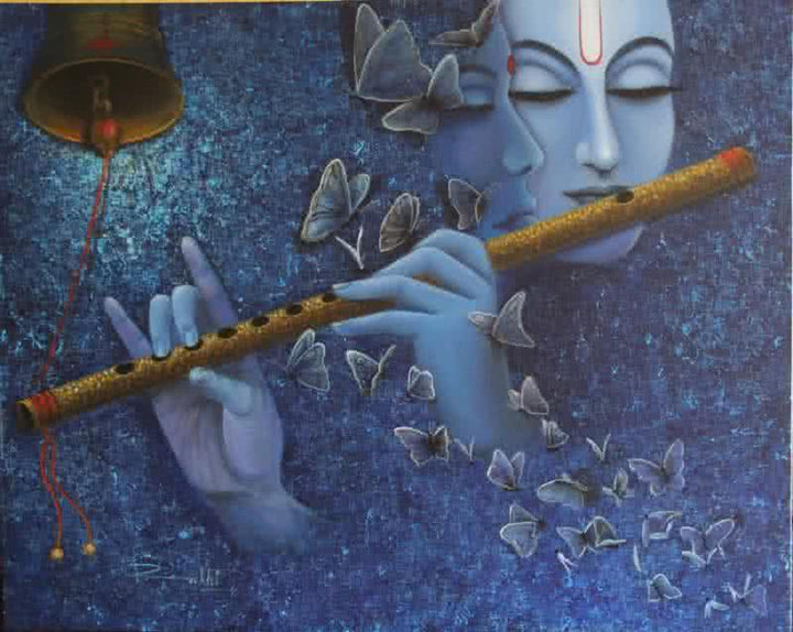 Religious acrylic painting titled 'Radha Krishna I', 32x40 inches, by artist Rakhi Baid on Canvas