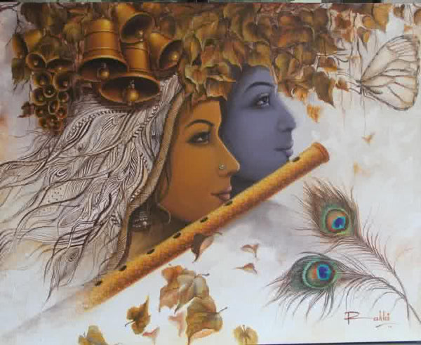 Religious acrylic painting titled 'Radha Krishna II', 32x40 inches, by artist Rakhi Baid on Canvas