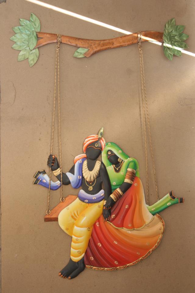 Religious craft titled 'Krishna Radha Jhoola 2', 18x30 inches, by artist Nitesh on Wrought Iron