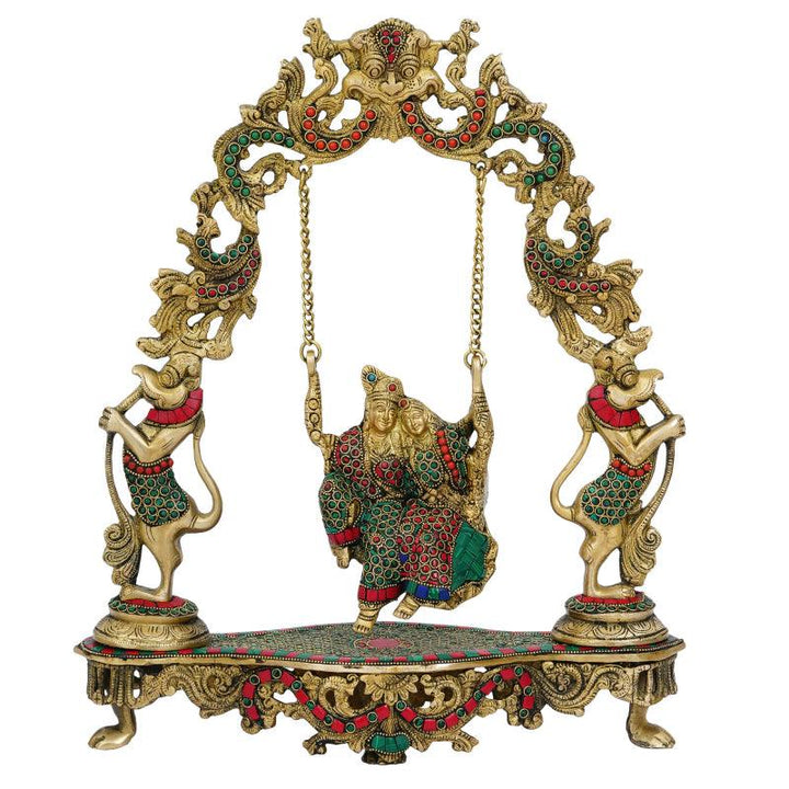 Religious handicraft titled 'Radha Krishna On A Swing', 18x14x5 inches, by artist Brass Handicrafts on Brass