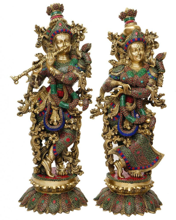 Religious handicraft titled 'Radha Krishna Playing Flute 2', 26x12x9 inches, by artist Brass Handicrafts on Brass