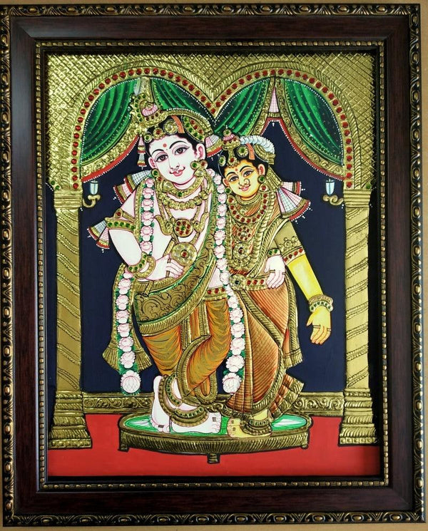 Religious tanjore traditional art titled 'Radha krishna Tanjore Painting 1', 20x16 inches, by artist VANI VIJAY on Plywood