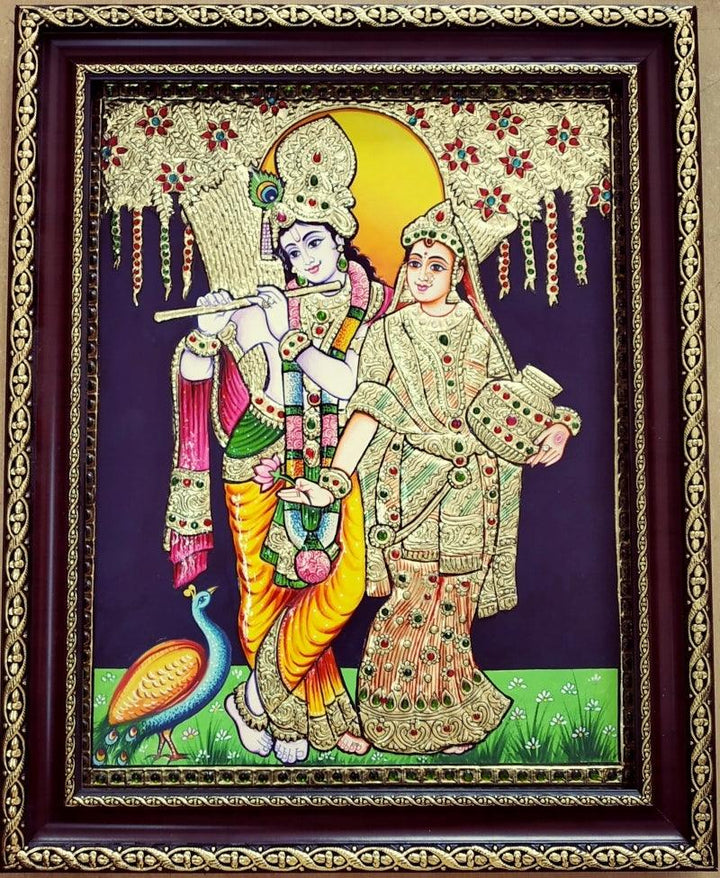 Religious tanjore traditional art titled 'Radha Krishna Tanjore Painting 10', 15x12 inches, by artist VANI VIJAY on Plywood