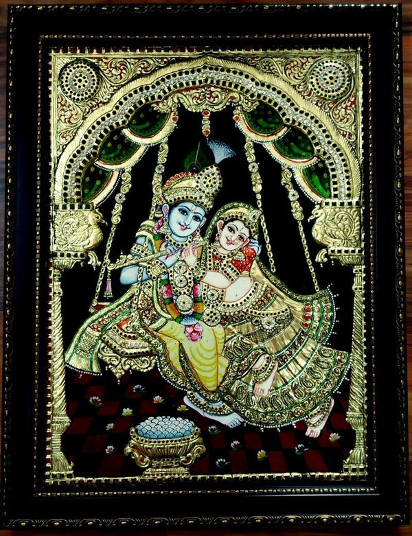 Religious tanjore traditional art titled 'Radha Krishna Tanjore Painting 3', 24x18 inches, by artist VANI VIJAY on Plywood