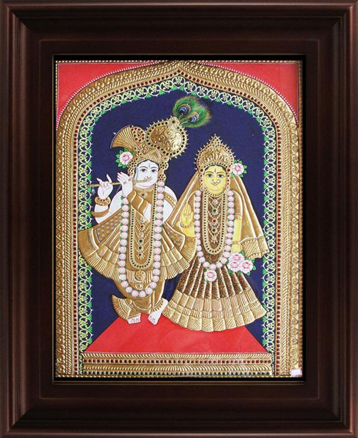 Religious tanjore traditional art titled 'Radha Krishna Tanjore Painting', 24x18 inches, by artist Myangadi Tanjore on Plywood