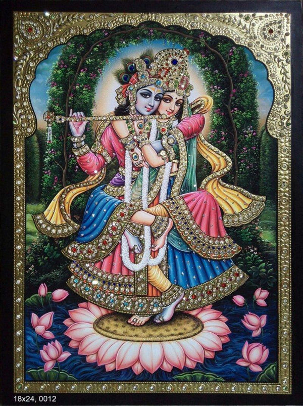 Religious tanjore traditional art titled 'Radha Krishna Tanjore Painting I', 24x18 inches, by artist VANI VIJAY on Plywood