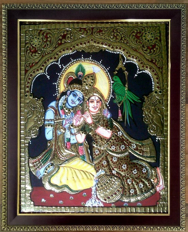 Religious tanjore traditional art titled 'Radha Krishna Tanjore Painting III', 24x18 inches, by artist VANI VIJAY on Plywood