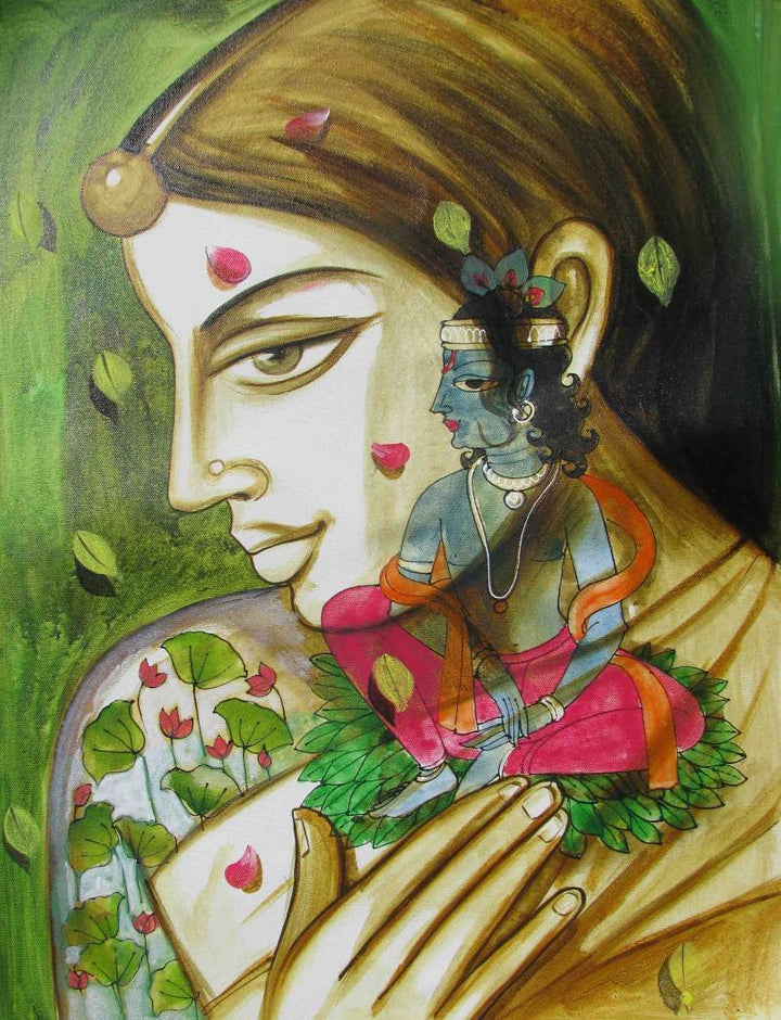 Folk Art acrylic painting titled 'Radha's Beloved Krishna', 24x18 inches, by artist Pradeep Swain on Canvas