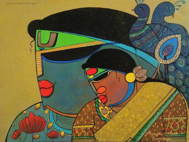 Religious acrylic painting titled 'Radhakrishna 2', 18x24 inches, by artist Priyanka Chivte on Canvas