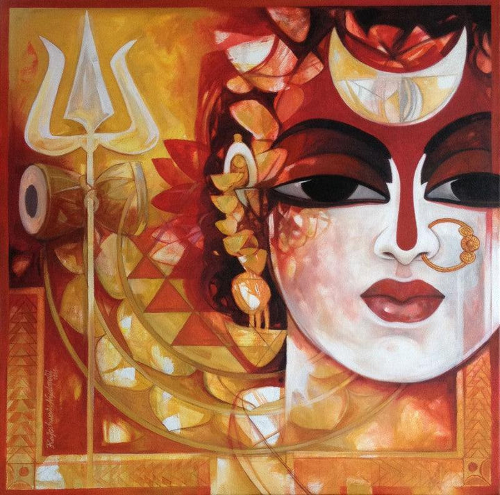 Figurative acrylic painting titled 'Radhakrishna', 24x24 inches, by artist Rajeshwar Nyalapalli on Canvas