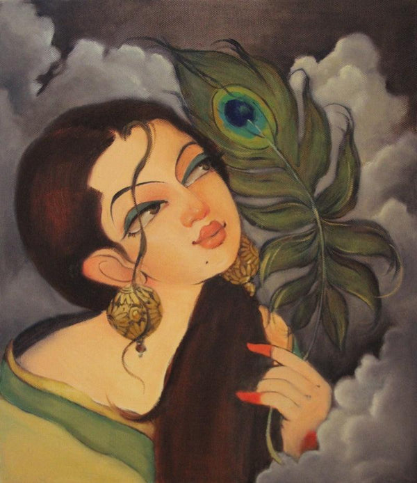 Figurative oil painting titled 'Radhika', 16x14 inches, by artist Renuka Fulsoundar on Canvas