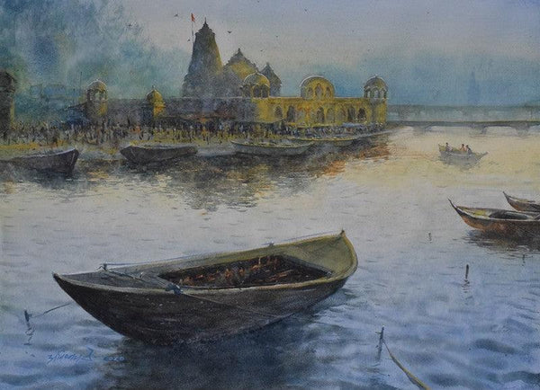 Seascape watercolor painting titled 'Radiant Energy', 24x30 inches, by artist Avishkar Vispute on Paper