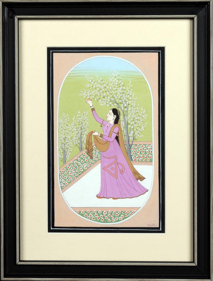 Folk Art mughal traditional art titled 'Ragini vasanti 1 Kangra Art', 13x10 inches, by artist Kalavithi Art Ventures on Handmade Paper