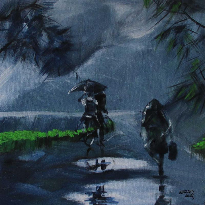 Scenic acrylic painting titled 'Rainy Day', 36x24 inches, by artist Mopasang Valath on Canvas