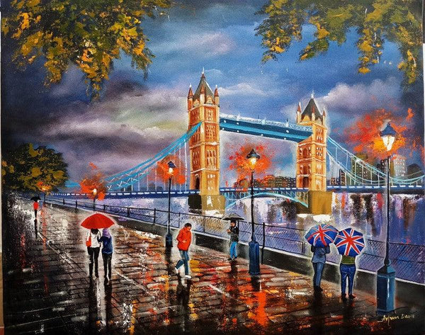 Cityscape artcontent titled 'Rainy Day In London 3', 24x30 inches, by artist Arjun Das on Canvas