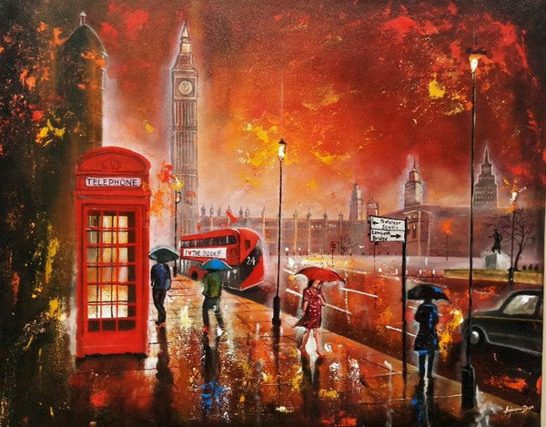 Cityscape artcontent titled 'Rainy Day In London 4', 30x24 inches, by artist Arjun Das on Canvas